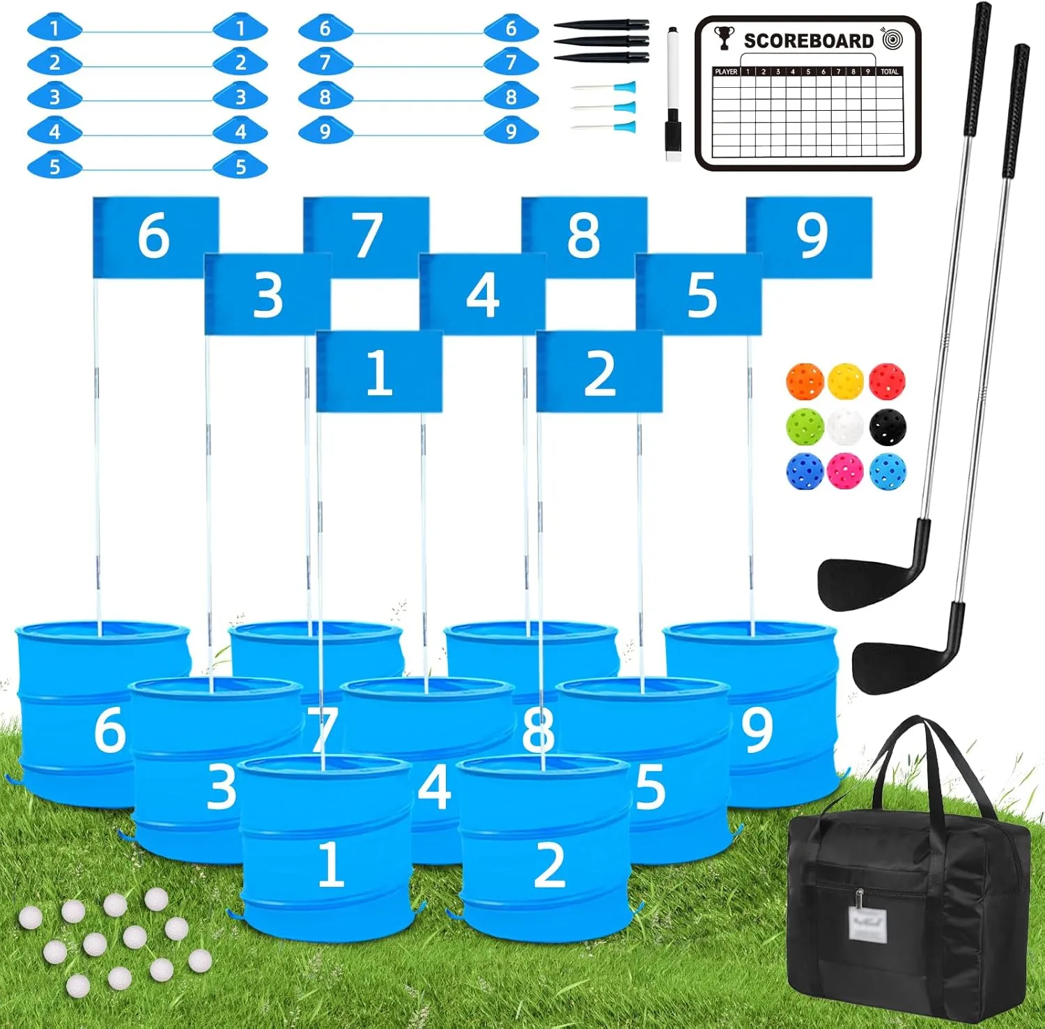 Golf Game with 2 Clubs,Practice Golf with 9 Buckets, Outdoor Golf Gift for Family and Adults,Holes Golf Outdoor Game for Lawn,Yard,Camping,Park