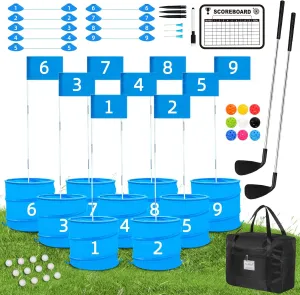 Golf Game with 2 Clubs,Practice Golf with 9 Buckets, Outdoor Golf Gift for Family and Adults,Holes Golf Outdoor Game for Lawn,Yard,Camping,Park