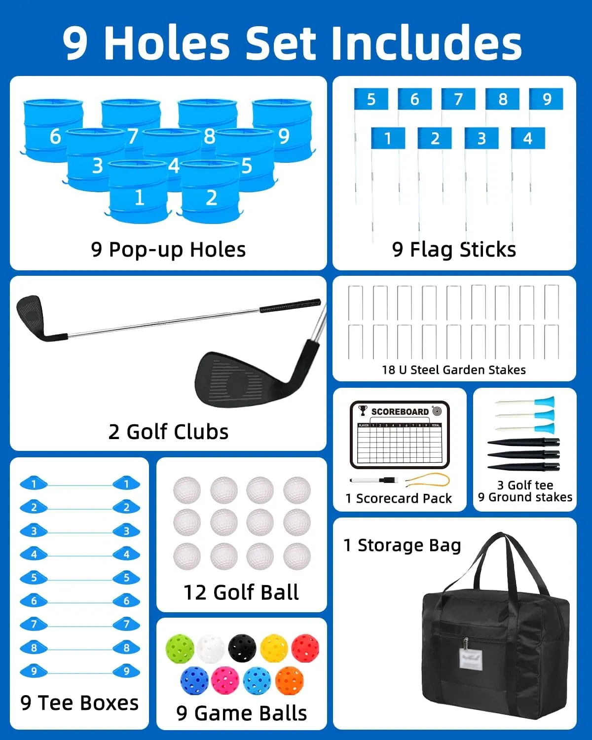 Golf Game with 2 Clubs,Practice Golf with 9 Buckets, Outdoor Golf Gift for Family and Adults,Holes Golf Outdoor Game for Lawn,Yard,Camping,Park
