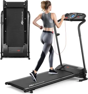 Goplus Compact Folding Treadmill for Home, Electric Walking Running Machine, Low Noise, Built-in 2 Workout Modes and 12 Programs, with Display