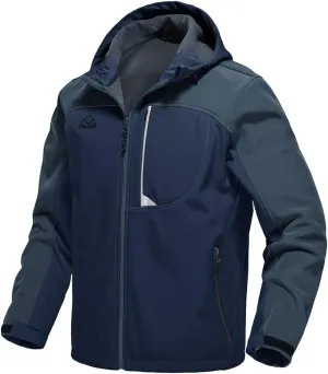 Gopune Men's Lightweight Soft Shell Jacket Fleece Lined Waterproof Hooded Hiking Winter Jacket