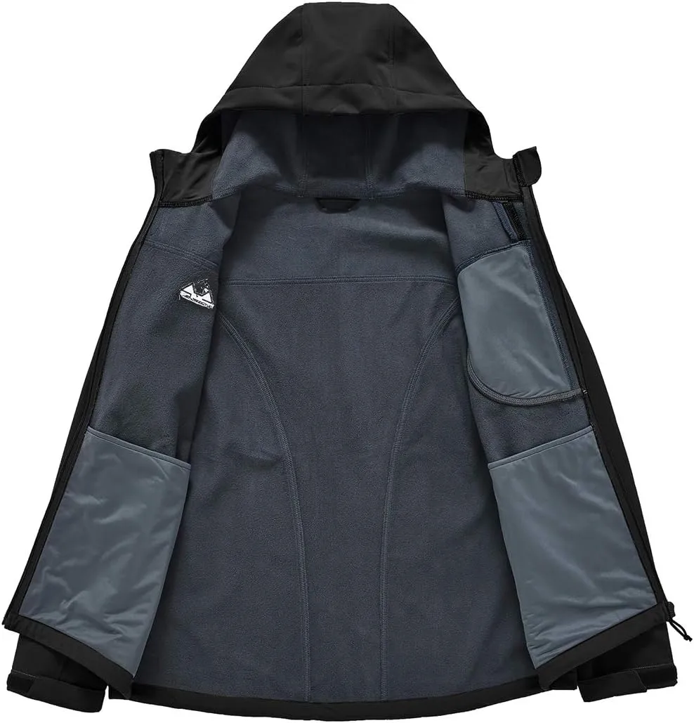 Gopune Men's Lightweight Soft Shell Jacket Fleece Lined Waterproof Hooded Hiking Winter Jacket