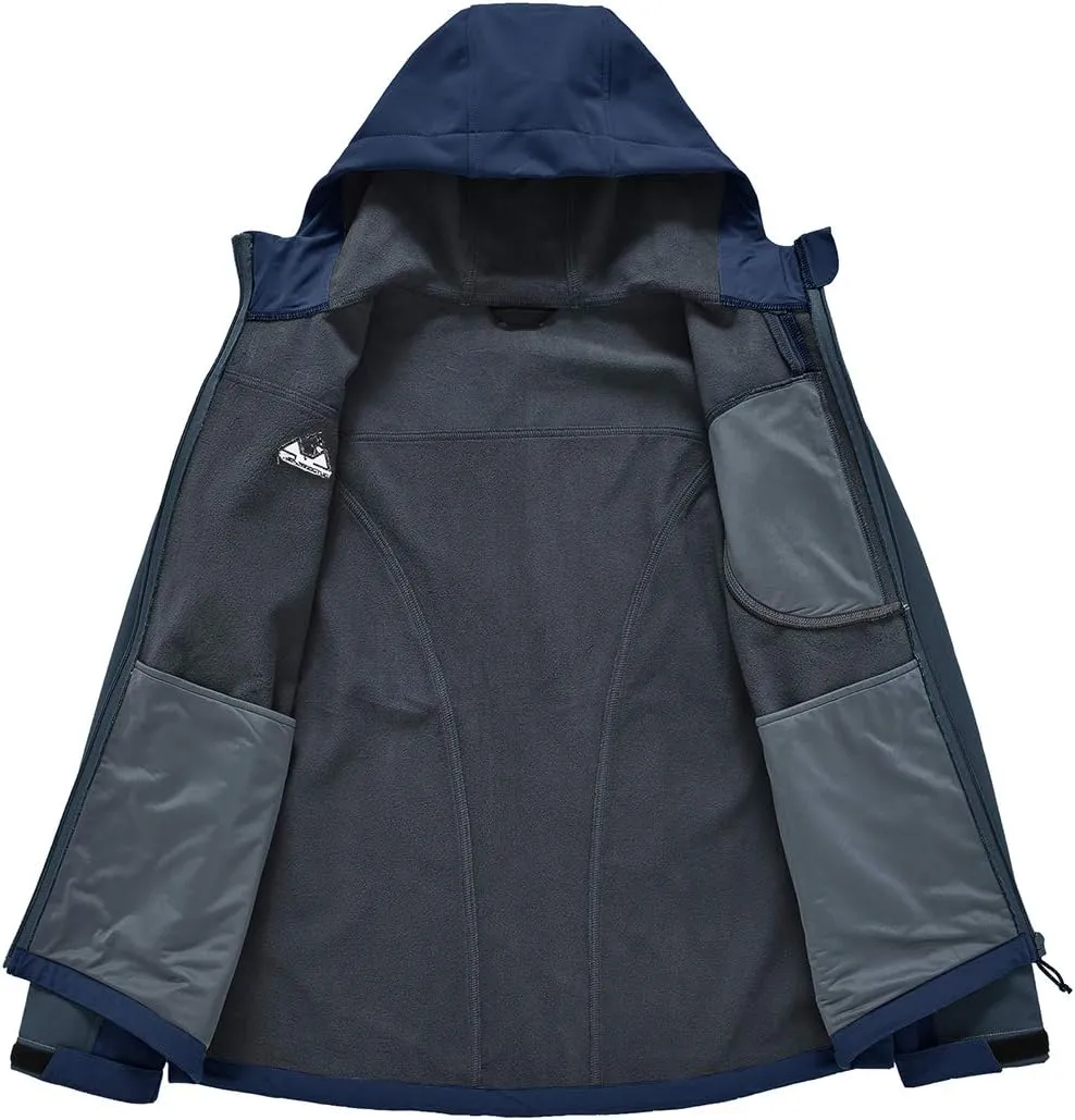 Gopune Men's Lightweight Soft Shell Jacket Fleece Lined Waterproof Hooded Hiking Winter Jacket