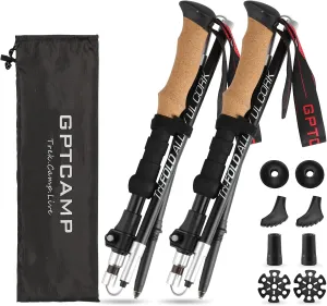 GPTCAMP Nordic Walking Stick, TPZ-1, 2pc Folding Collapsible Hiking Poles with Metal Quick Lock, Cork Handle, Lightweight 7075 Aluminum Trekking Poles for Seniors Women Men Hiking Gear
