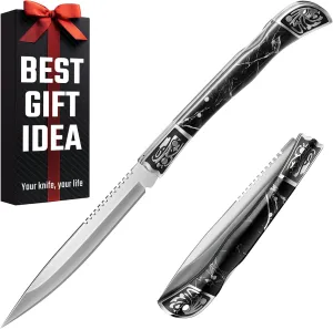 Grand Way Pocket Knife for Men - 4 inch Slim Folding Knife with Back Lock - Cool Design Resin Handle - Best Knives for EDC Outdoor - Best Gifts for Women 806