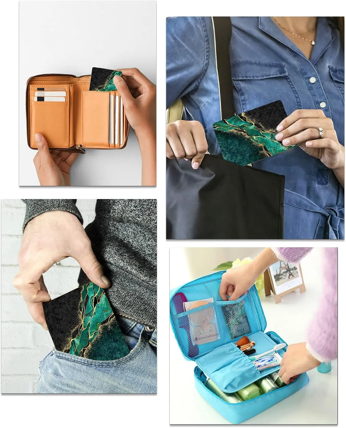 Green Marble Small Compact Mirror for Purse, Gold Crack Luxury Modern Abstract Art Travel Makeup Mirror for Women Men, Rectangular Handheld Compact Pocket Mirror 1 PCS