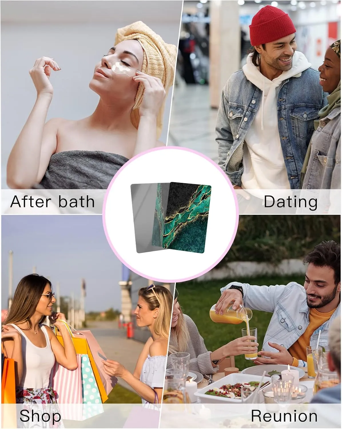 Green Marble Small Compact Mirror for Purse, Gold Crack Luxury Modern Abstract Art Travel Makeup Mirror for Women Men, Rectangular Handheld Compact Pocket Mirror 1 PCS
