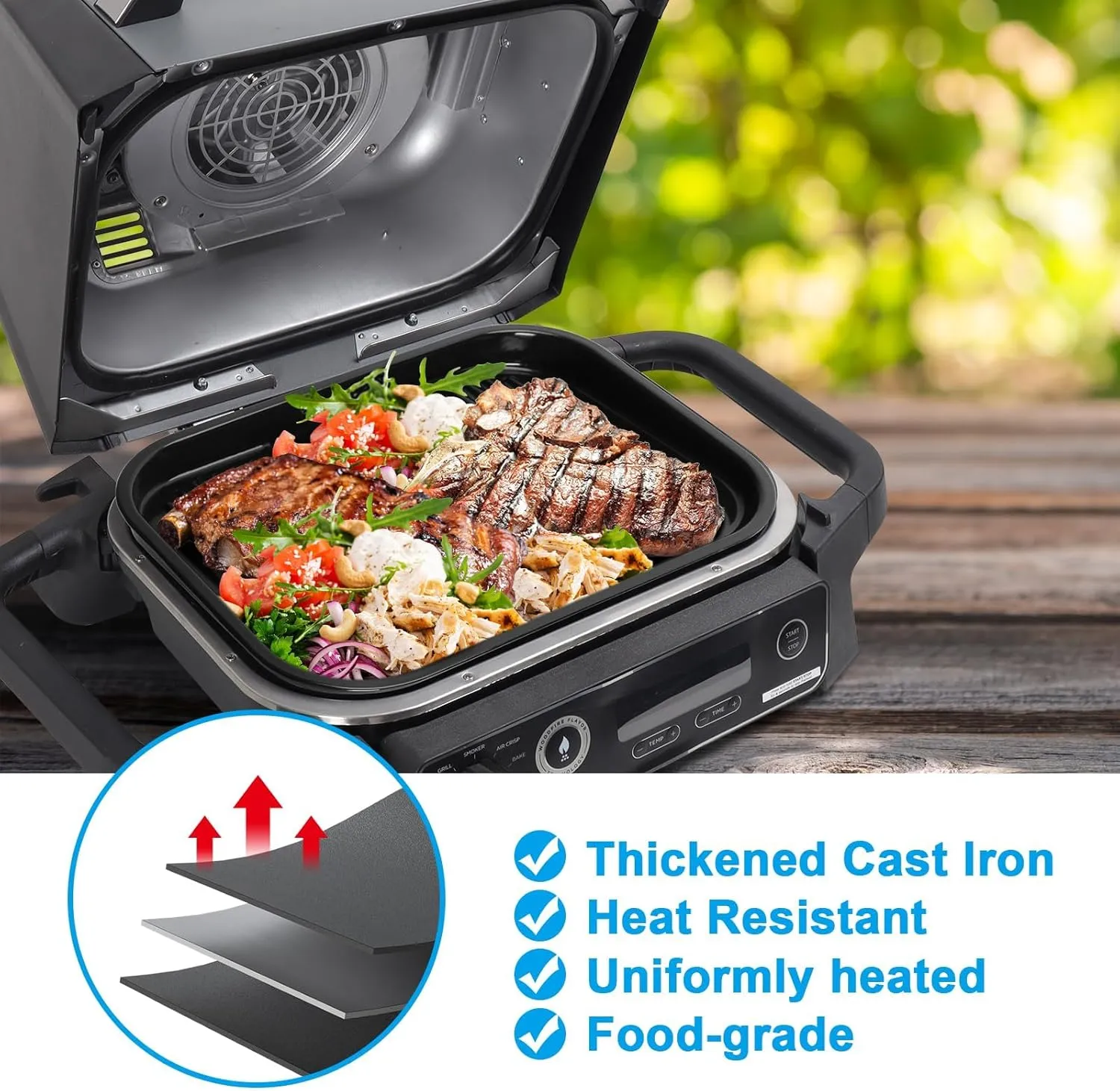 Grill Griddle Plate for Ninja Woodfire Outdoor Grills OG700 Series Accessories, Non-Stick Flat Top Griddle Pan Compatible with Ninja XSKGRDPLT Woodfire OG701,Cast Iron with Enamel Coating