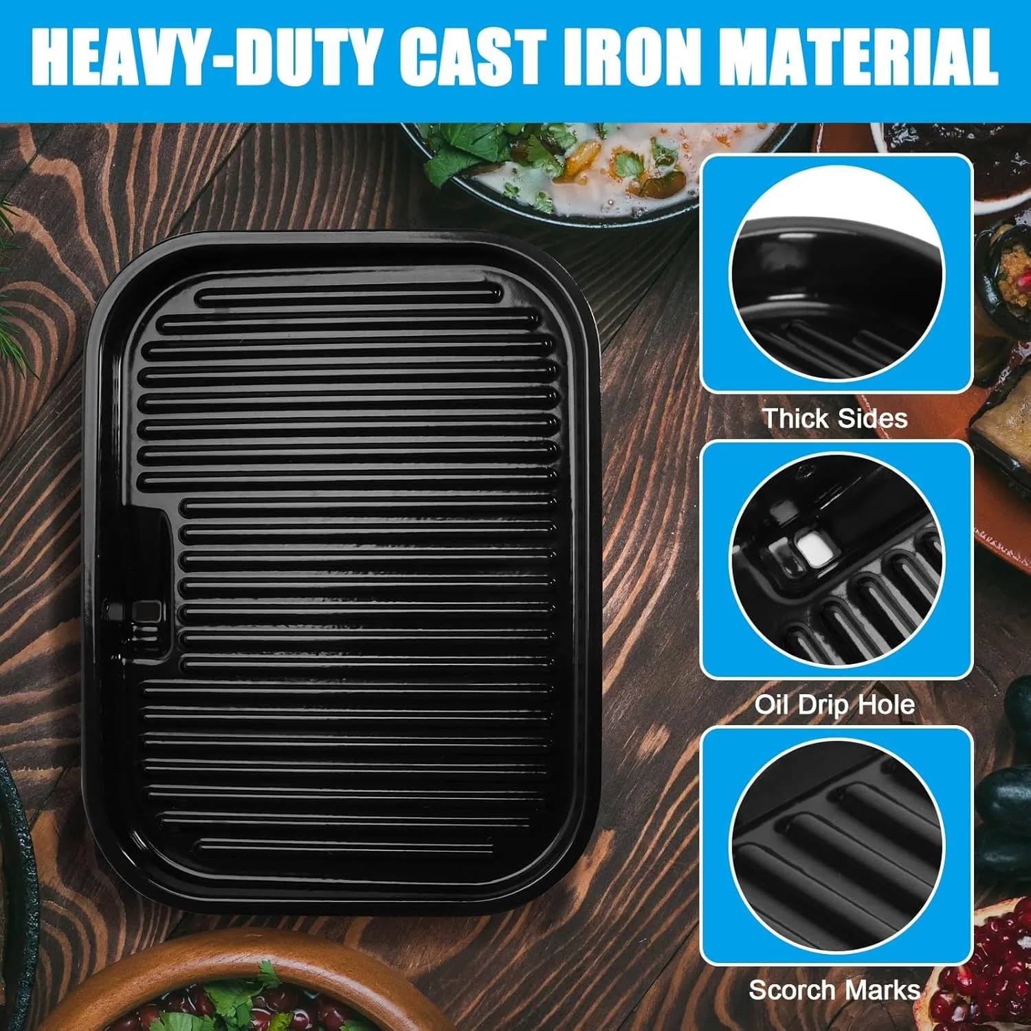 Grill Griddle Plate for Ninja Woodfire Outdoor Grills OG700 Series Accessories, Non-Stick Flat Top Griddle Pan Compatible with Ninja XSKGRDPLT Woodfire OG701,Cast Iron with Enamel Coating