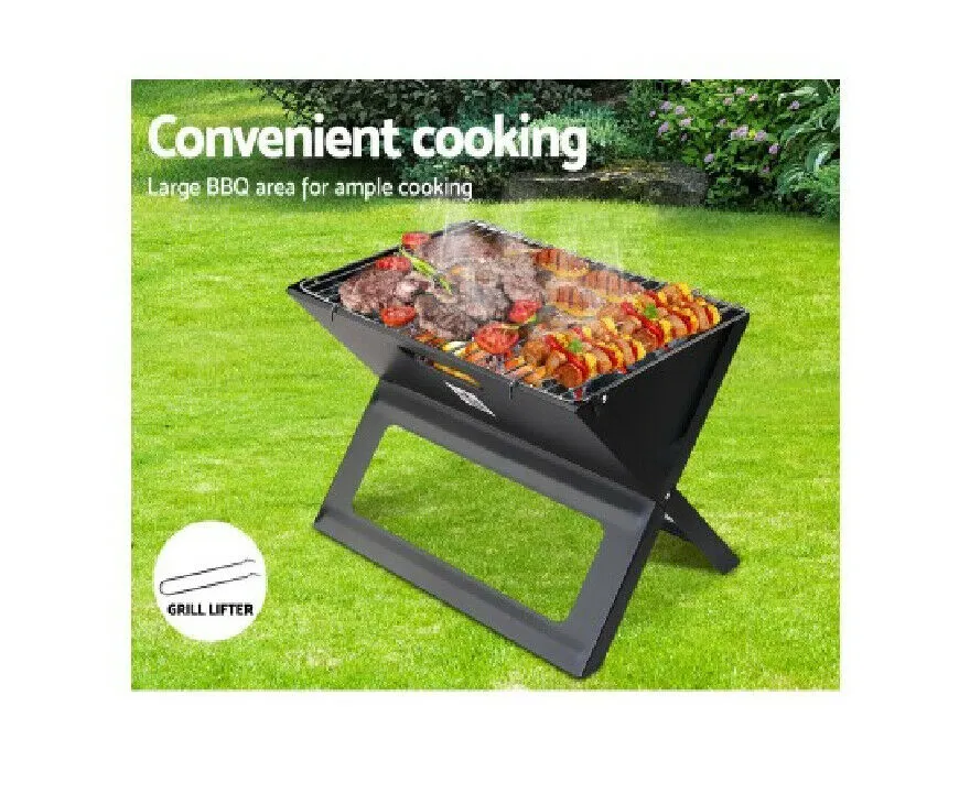 Grillz Notebook Portable Charcoal BBQ Grill/Heavy-duty Construction/Carry Handle