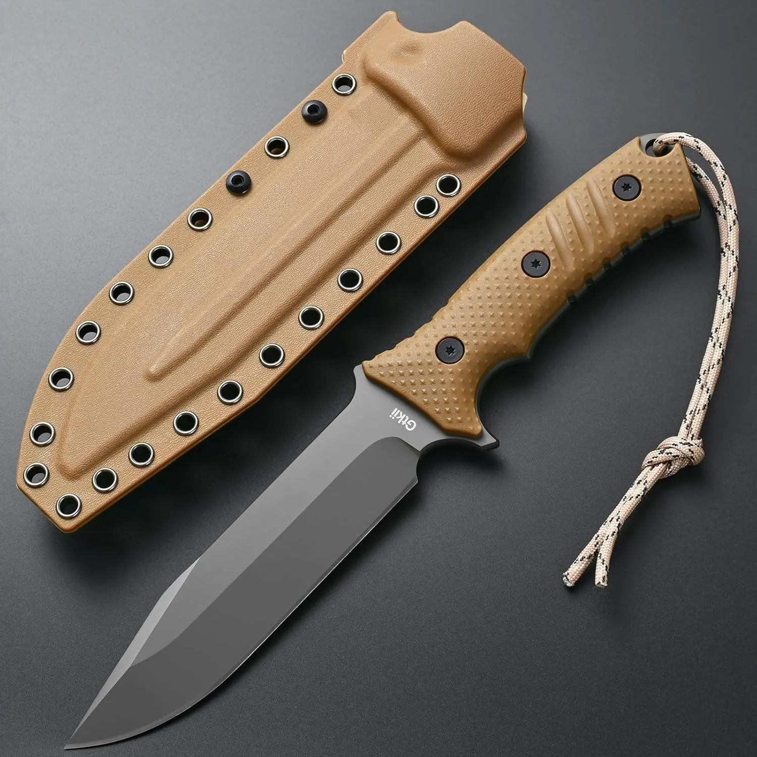 GTK2 Fixed Blade Knife AUS-10 Steel Blade Nylon Fiberglass Handle Full Tang EDC Tool Knifes for Outdoor Camping Survival Adventure Bushcraft (brown)