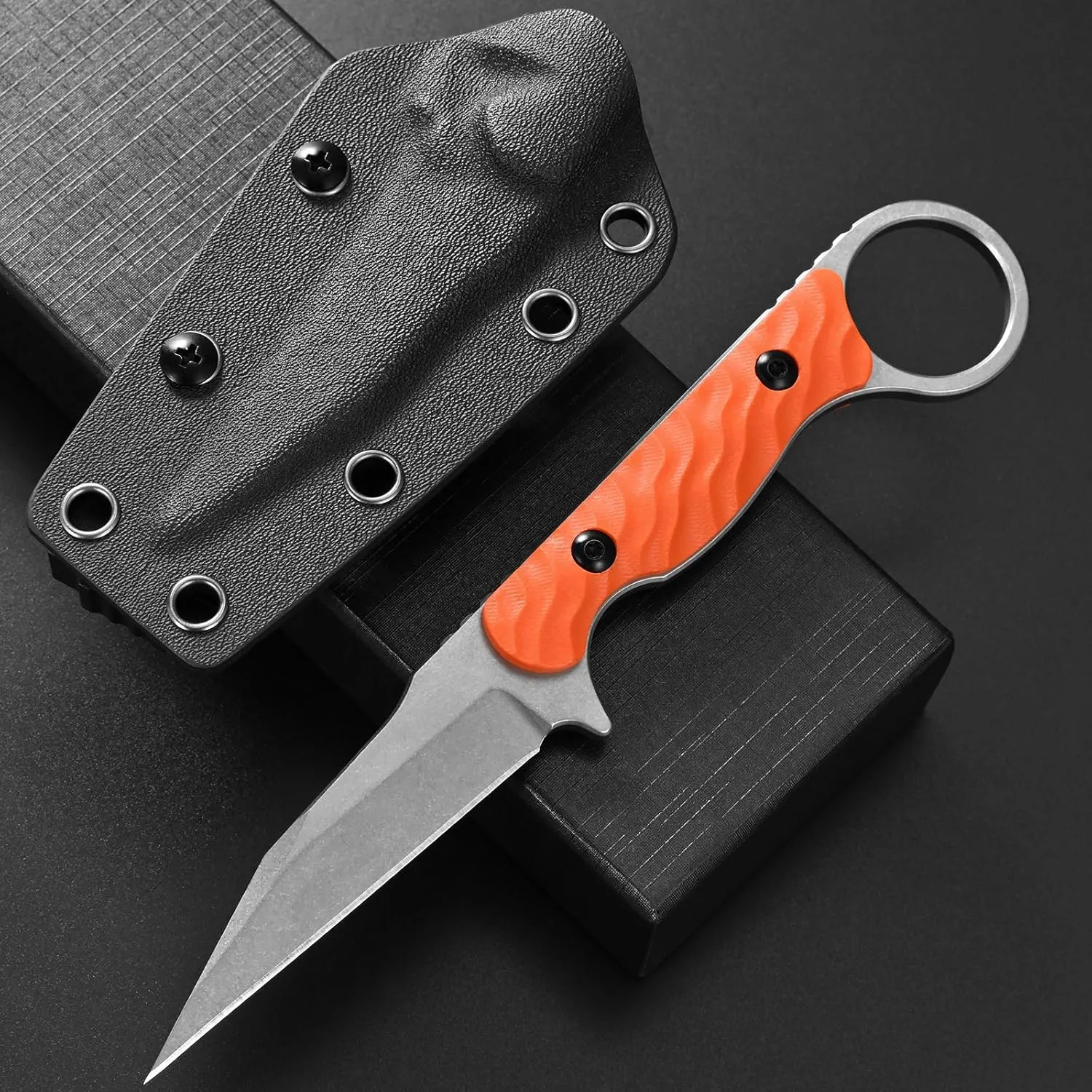 GTK341 Fixed Blade Knife K110 Steel Blade G10 Handle Full Tang EDC Tool Knifes for Outdoor Camping Adventure(Orange)