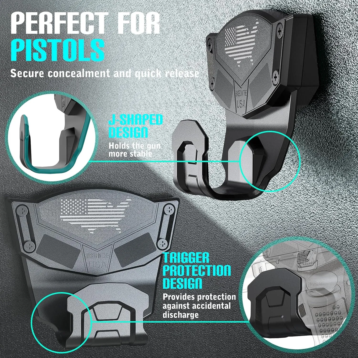 Gun Magnet Mount for Truck Car Vehicle,Magnetic Gun Mount for Pistol Shotgun Revolver with Trigger Guard Protect,Gun Magnet Rate Max 15 LBS Conceal in Desk Safe Wall Easy to Access&Release