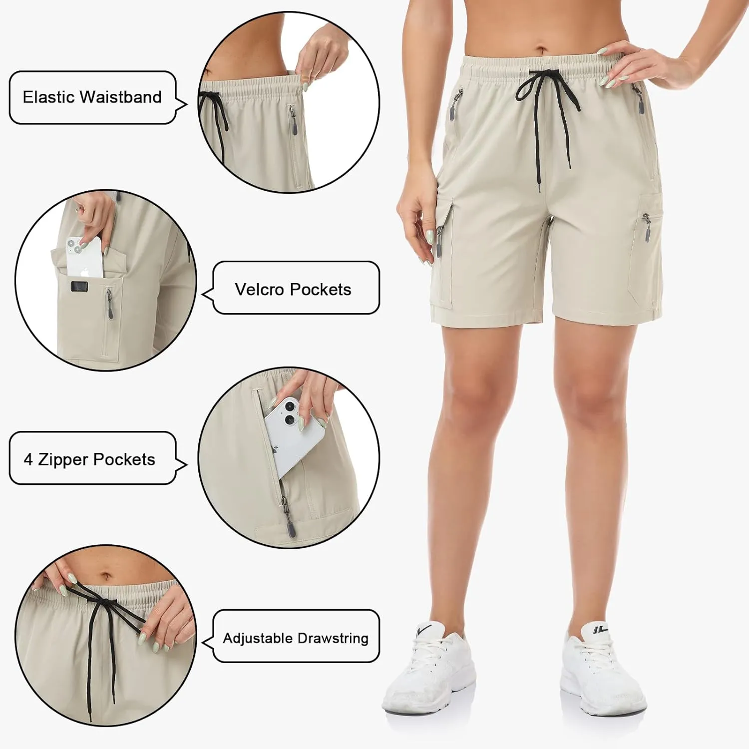 GymBrave Women's Hiking Shorts Quick Dry Lightweight Cargo Shorts for Outdoor Athletic Travel with Pockets