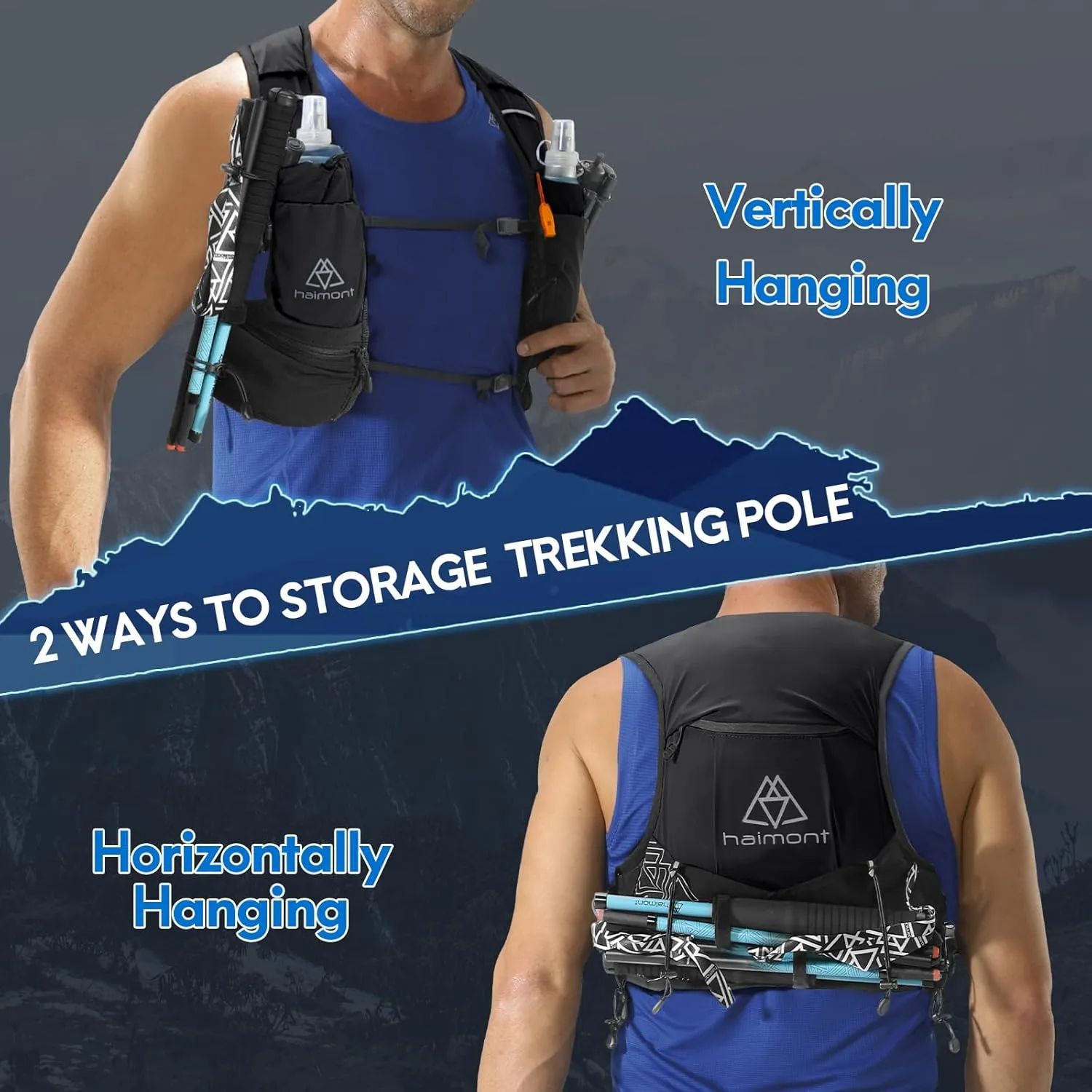 Haimont Hydration Running Vest with Water Bottles for Women Men, Adjustable Lightweight 8L Water Backpack with Soft Flasks for Trail Running