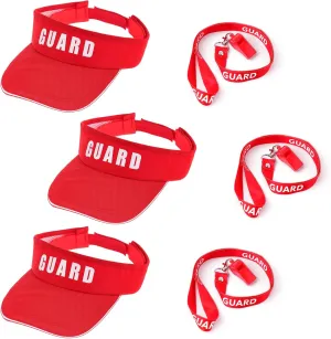 Halloween Guard Visor Hat Emergency Whistles with Lanyard Red Guard Hat Sun Visor Caps for Men and Women Costume