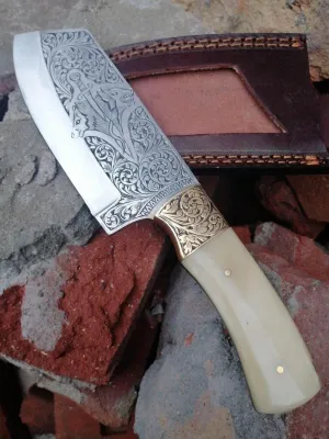 Hand Engraved Hunting Knife – Handmade Survival, Bushcraft, EDC & Collectible – Unique Gift for Him or Her, Decorative Knife for Outdoors & Display
