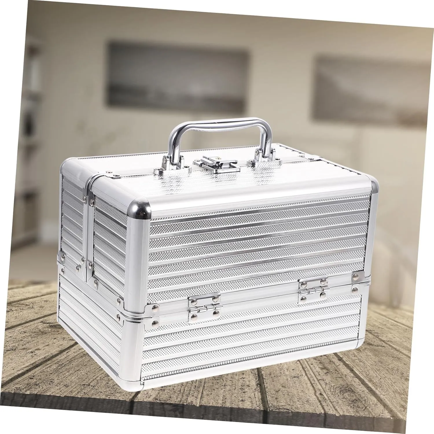 Handled Aluminum Alloy Makeup Box Rolling Case Organizer Travel-sized Compact