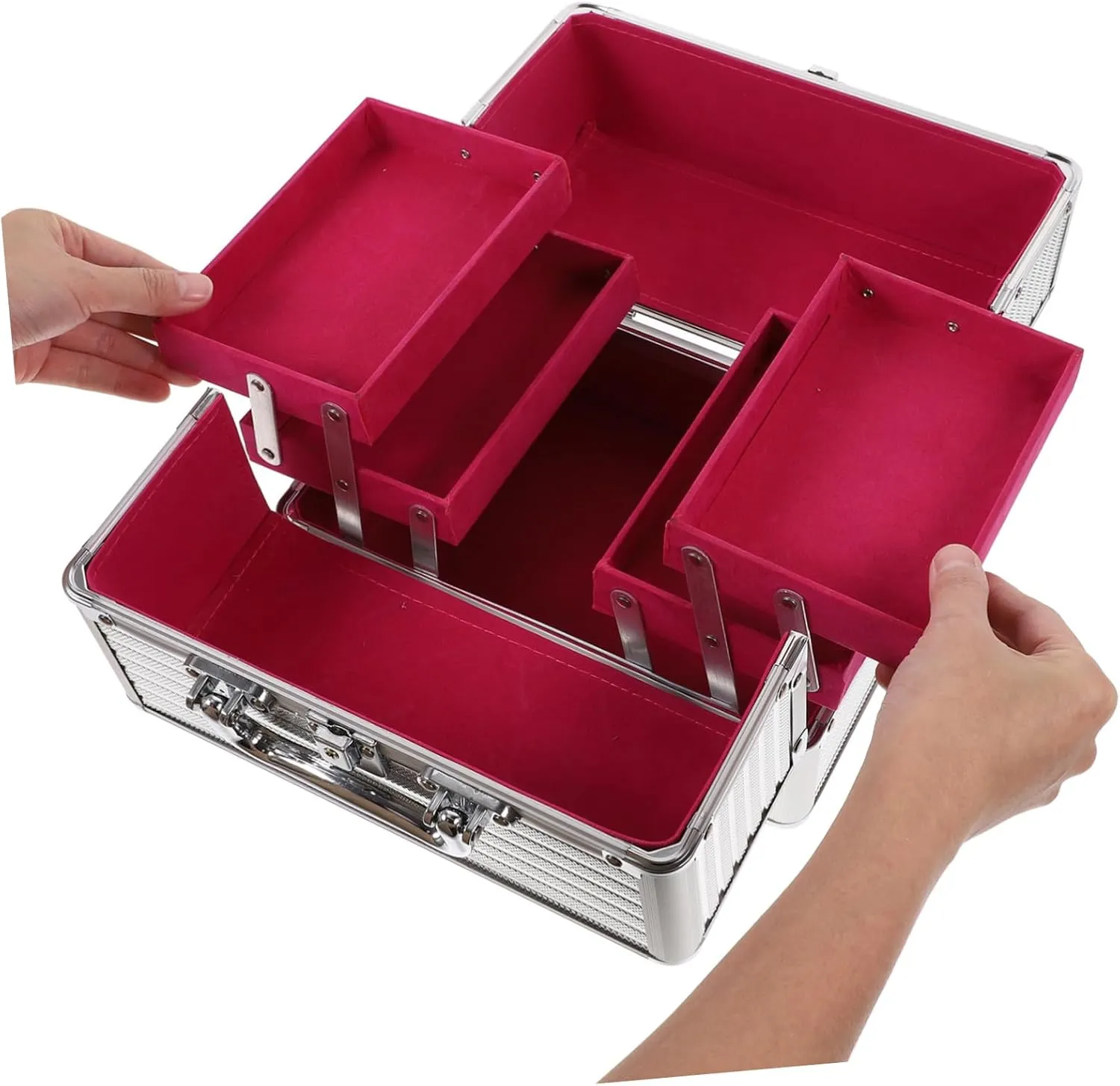 Handled Aluminum Alloy Makeup Box Rolling Case Organizer Travel-sized Compact