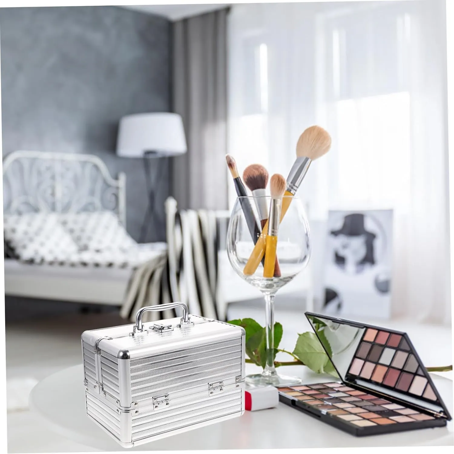 Handled Aluminum Alloy Makeup Box Rolling Case Organizer Travel-sized Compact