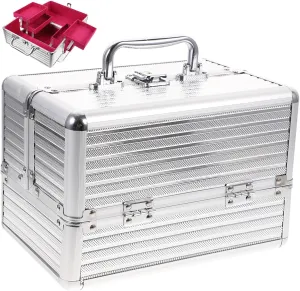 Handled Aluminum Alloy Makeup Box Rolling Case Organizer Travel-sized Compact