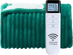 Heated Blanket Electric Throw - Reversible Heating Blanket Flannel Sherpa Throw with 12 Time Setting, 5 Heat Level, 4 hrs Auto-Off with Electric ETL Certification (Green, 50"×60")