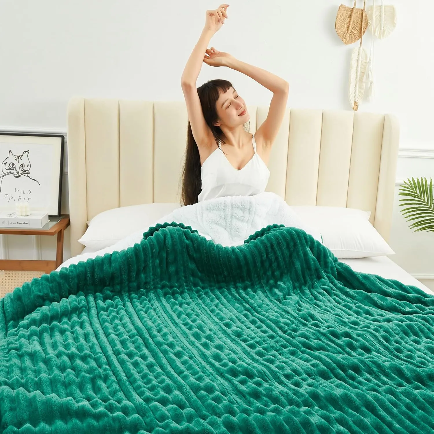 Heated Blanket Electric Throw - Reversible Heating Blanket Flannel Sherpa Throw with 12 Time Setting, 5 Heat Level, 4 hrs Auto-Off with Electric ETL Certification (Green, 50"×60")