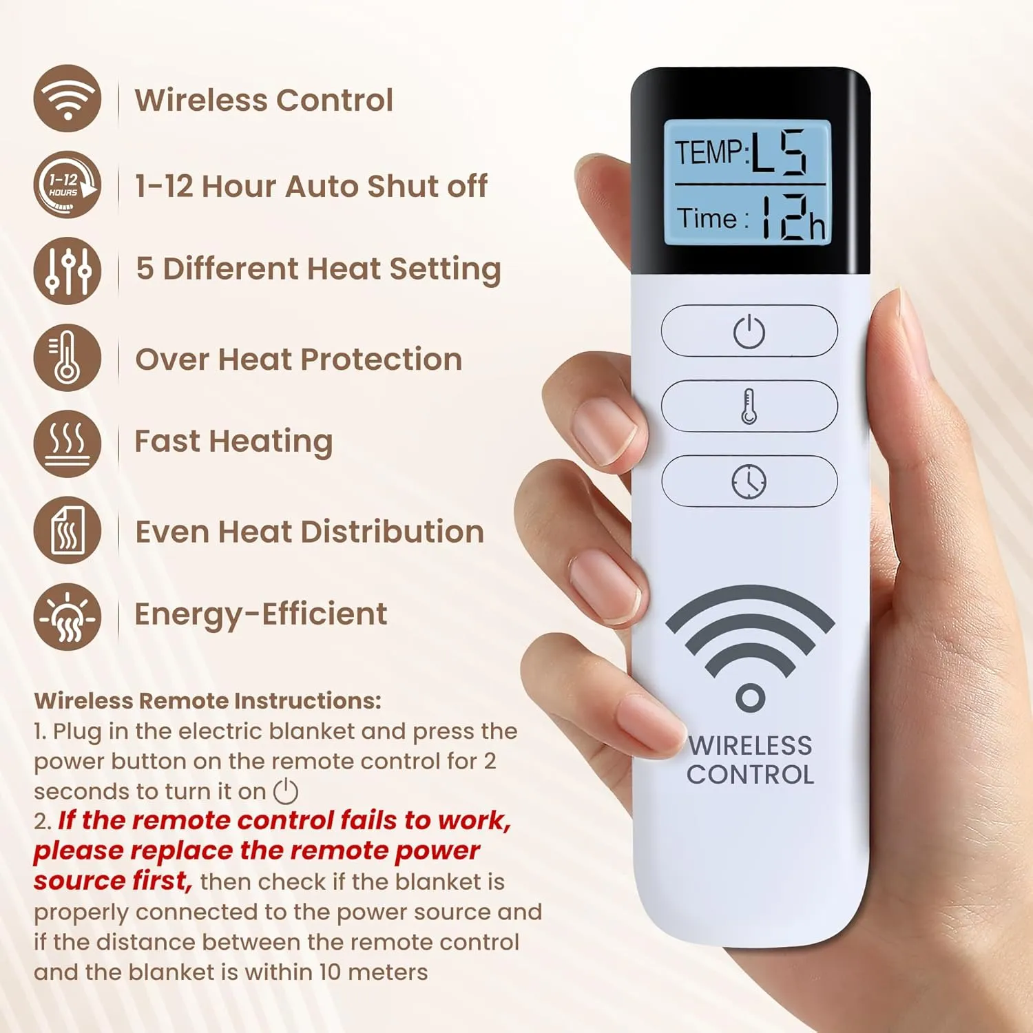 Heated Blanket Electric Throw - Soft Heating Blankets with Wireless Remote Controller, 5 Heat Setting & 1-12 Time Settings, Warm Flannel Sherpa Blanket Gift for Family (Beige, 50"×60")