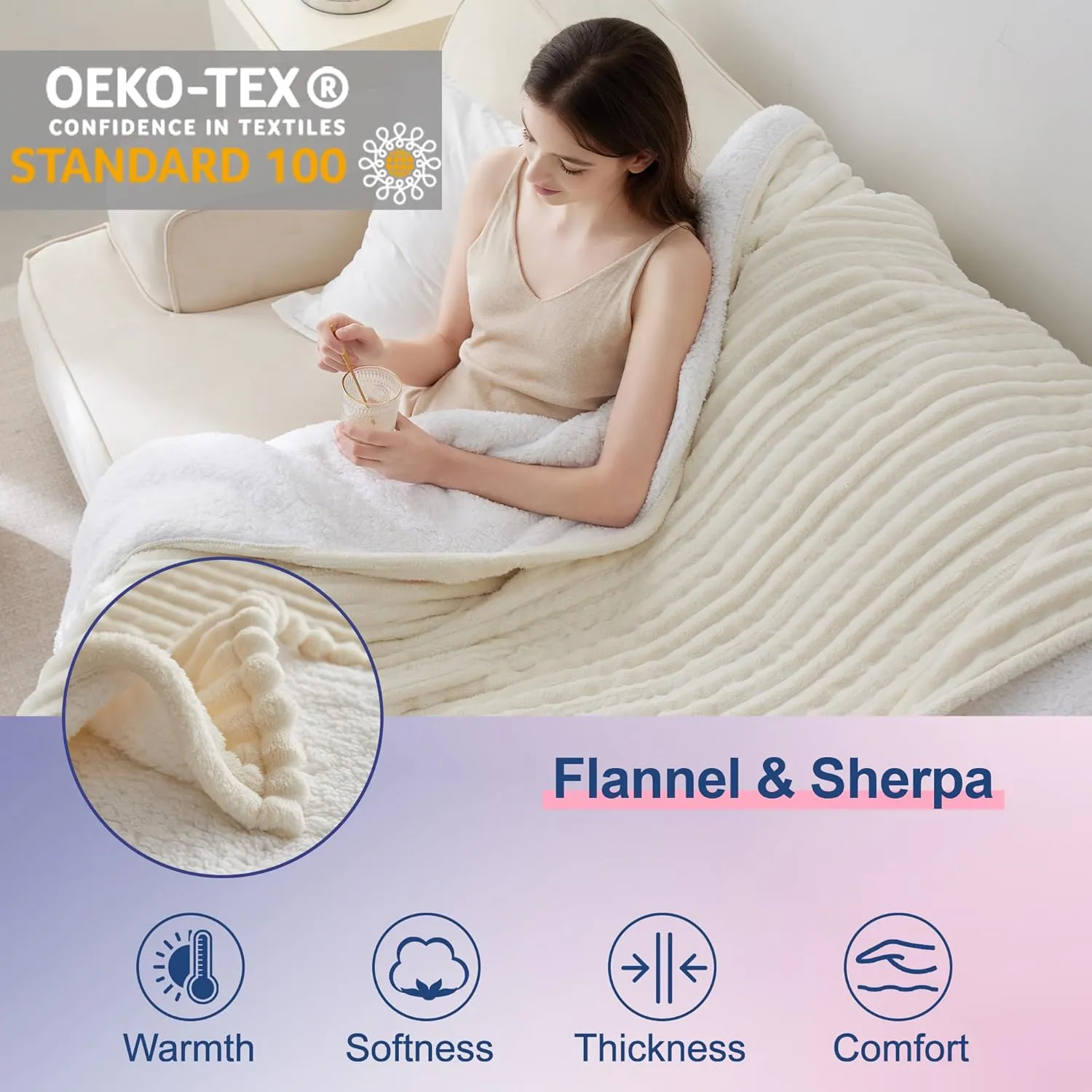 Heated Blanket Electric Throw - Soft Heating Blankets with Wireless Remote Controller, 5 Heat Setting & 1-12 Time Settings, Warm Flannel Sherpa Blanket Gift for Family (Beige, 50"×60")