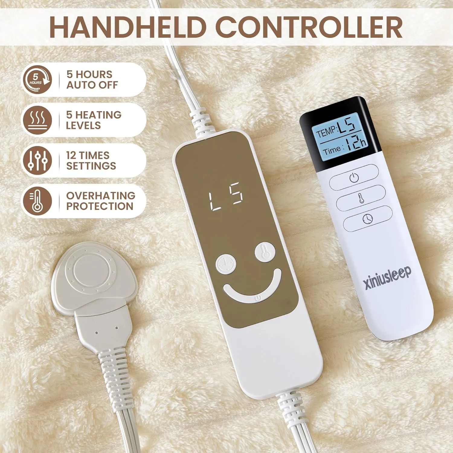 Heated Blanket Electric Throw - Soft Heating Blankets with Wireless Remote Controller, 5 Heat Setting & 1-12 Time Settings, Warm Flannel Sherpa Blanket Gift for Family (Beige, 50"×60")