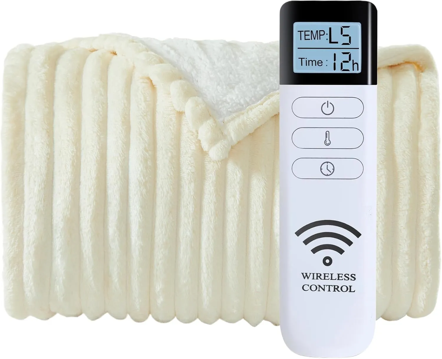 Heated Blanket Electric Throw - Soft Heating Blankets with Wireless Remote Controller, 5 Heat Setting & 1-12 Time Settings, Warm Flannel Sherpa Blanket Gift for Family (Beige, 50"×60")