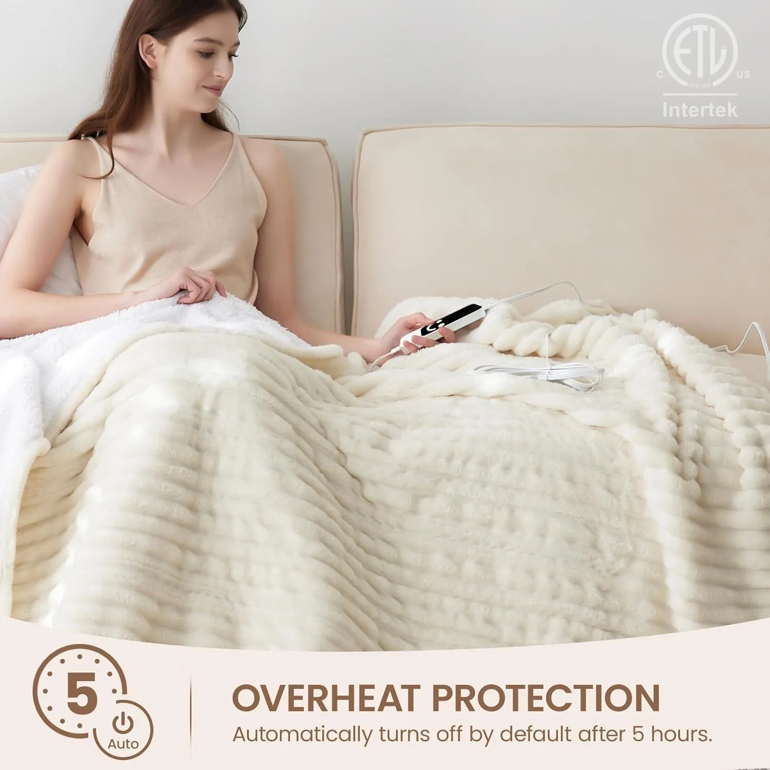 Heated Blanket Electric Throw - Soft Heating Blankets with Wireless Remote Controller, 5 Heat Setting & 1-12 Time Settings, Warm Flannel Sherpa Blanket Gift for Family (Beige, 50"×60")