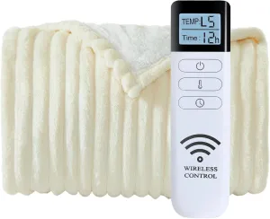 Heated Blanket Electric Throw - Soft Heating Blankets with Wireless Remote Controller, 5 Heat Setting & 1-12 Time Settings, Warm Flannel Sherpa Blanket Gift for Family (Beige, 50"×60")
