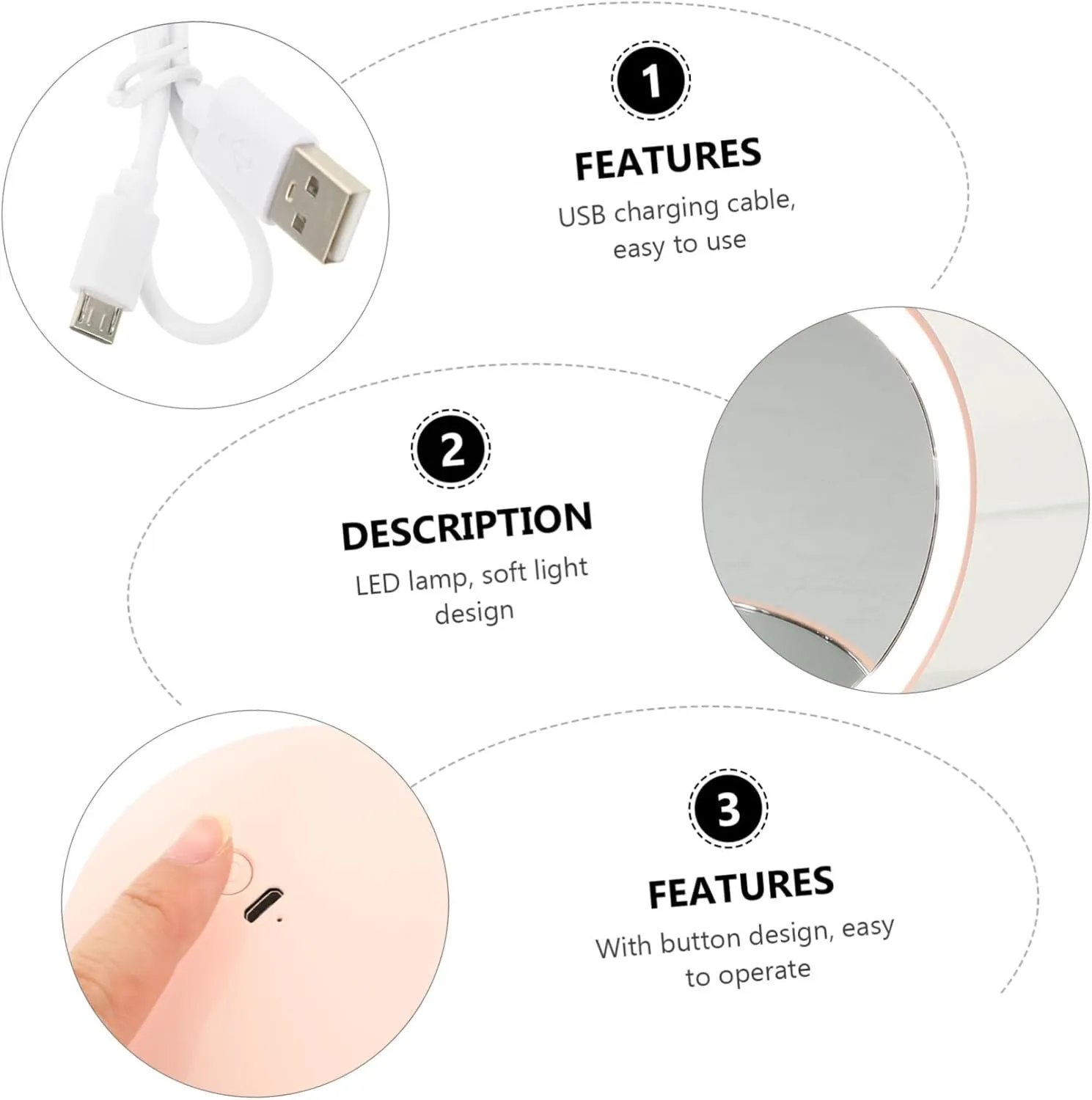Hemoton 3sets Rechargeable Led Makeup Mirror Compact Portable Travel Mirror for Women High Definition Lighted Handheld Vanity for Daily Makeup