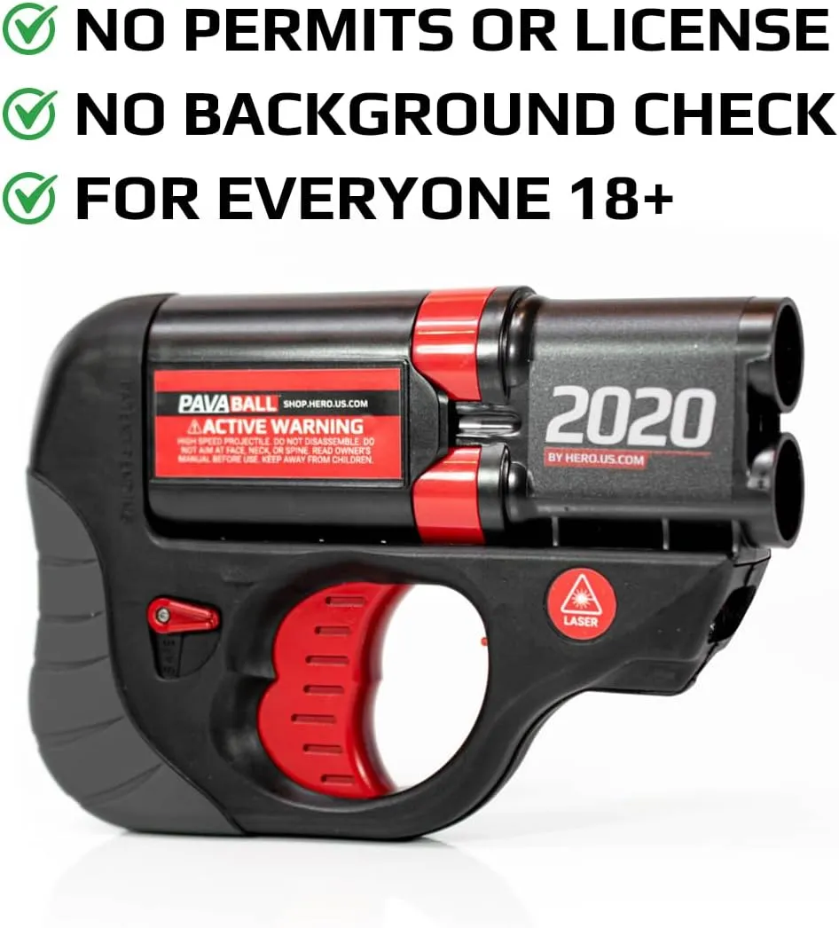 HERO 2020: Non-Lethal Gun - Self Defense Weapons for Home Defense - Compact, Easy-to-Conceal - PAVA Chemical Irritant - Pepper Spray Launch Projectile - Less Lethal Gun for Safety