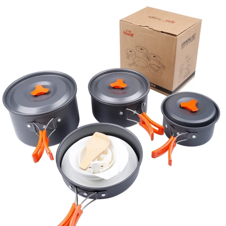 Hewolf HW-K1501 4-5 People Outdoor Aluminum Stove Portable Storage Camping Set(Black)
