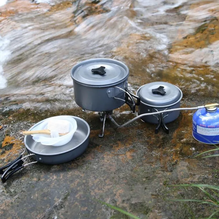 Hewolf HW-K1501 4-5 People Outdoor Aluminum Stove Portable Storage Camping Set(Black)