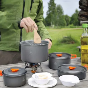 Hewolf HW-K1501 4-5 People Outdoor Aluminum Stove Portable Storage Camping Set(Black)