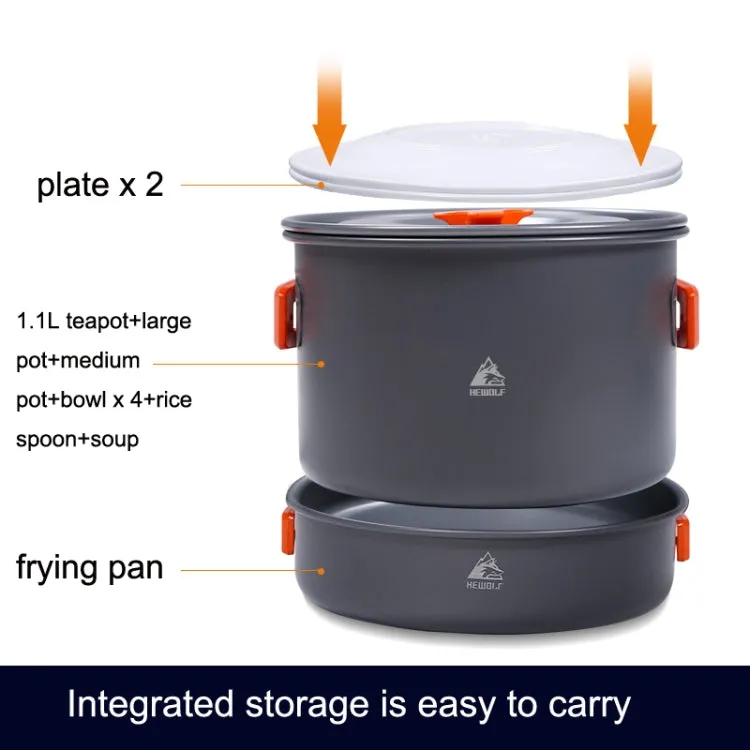 Hewolf HW-K1779 4-5 People Outdoor Aluminum Stove Portable Storage Camping Set(Gray)