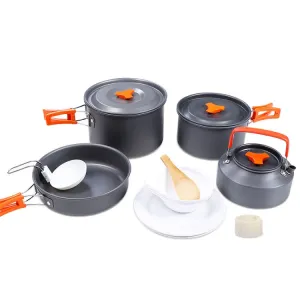 Hewolf HW-K1779 4-5 People Outdoor Aluminum Stove Portable Storage Camping Set(Gray)