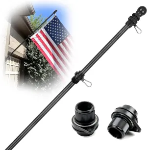 HIBLE Black Flag Pole 6 FT Carbon Fiber Flag Pole for House Porch Garden Yard, 1 Inch Tangle Free Flag Pole 5 Sections Residential Flag Pole (Flagpole Only, Not for Truck)