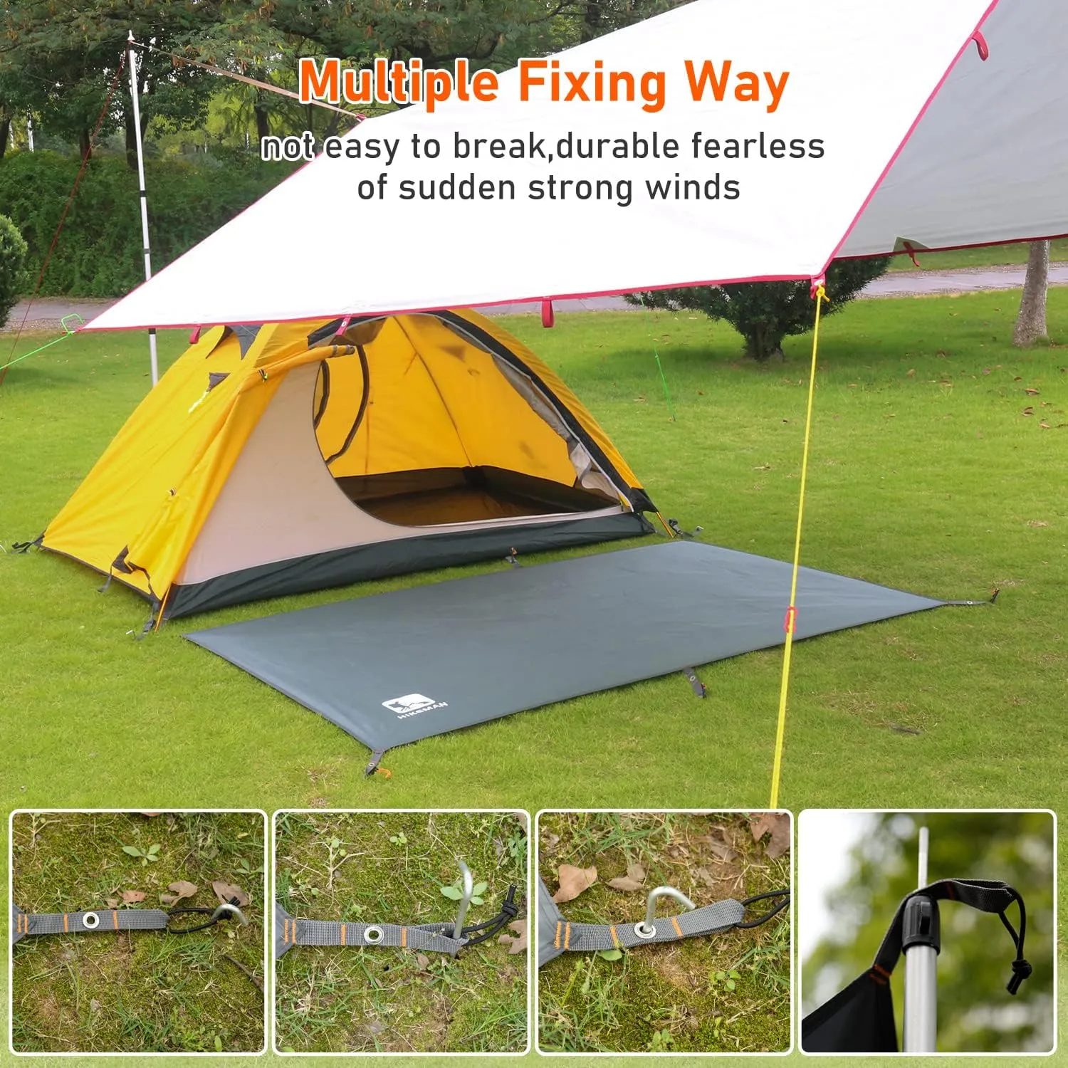 Hikeman Tent Footprint - Waterproof Camping Tarp, Heavy Duty Tent Floor Saver, Ultralight Ground Sheet Mat for Hiking, Backpacking, Hammock, Beach - Storage Bag Included(PU3000mm,180 * 210CM)
