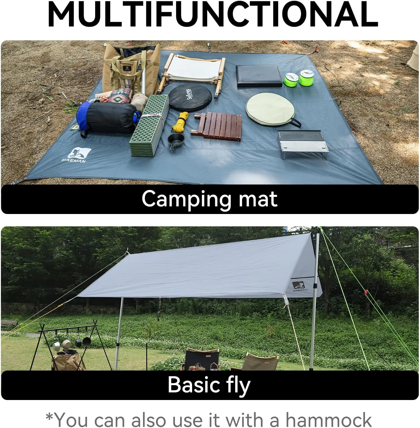 Hikeman Tent Footprint - Waterproof Camping Tarp, Heavy Duty Tent Floor Saver, Ultralight Ground Sheet Mat for Hiking, Backpacking, Hammock, Beach - Storage Bag Included(PU3000mm,180 * 210CM)