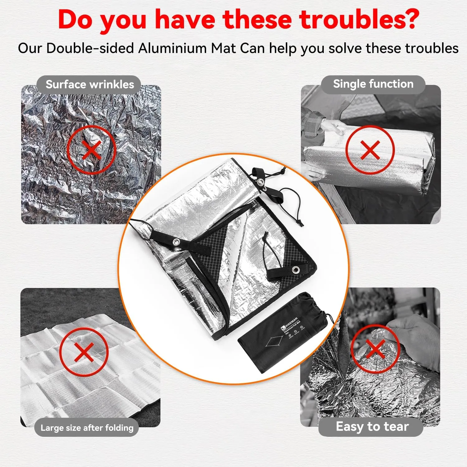 HIKEMAN Tent Footprint Waterproof Camping Tarp Strong and Durable Aluminum Tent Floor Ground Sheet Mat Tent Footprint Mat for Hiking, Camping, Backpacking, Hammock, Picnic (180 * 200cm)