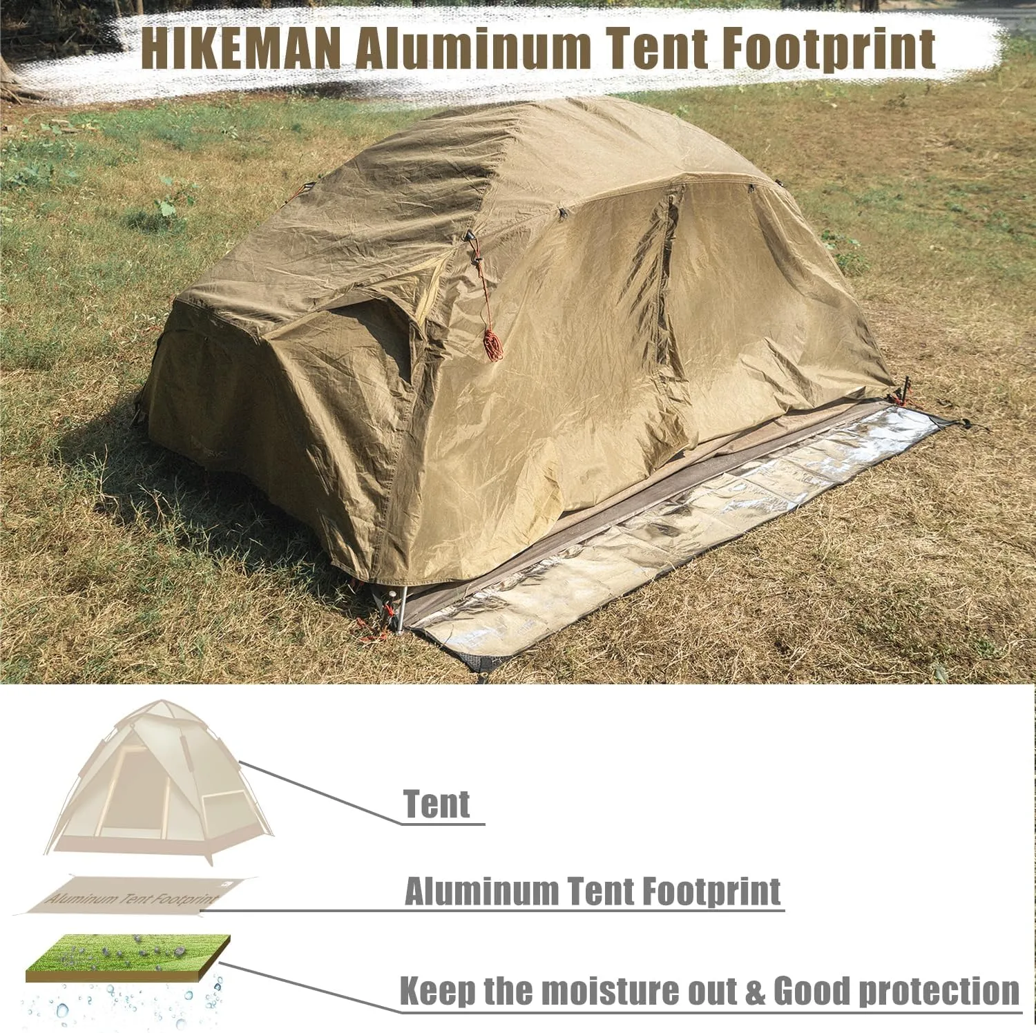 HIKEMAN Tent Footprint Waterproof Camping Tarp Strong and Durable Aluminum Tent Floor Ground Sheet Mat Tent Footprint Mat for Hiking, Camping, Backpacking, Hammock, Picnic (180 * 200cm)