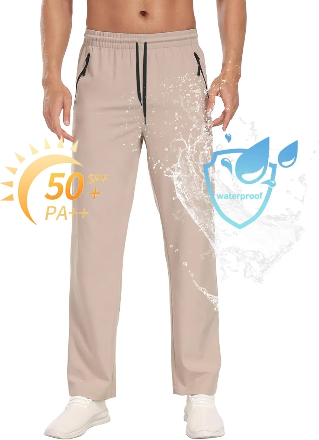 Hiking Pants for Men UPF 50  Cargo Quick Dry Water Resistant Elastic Waist Zip Pockets Travel Work Lightweight Running