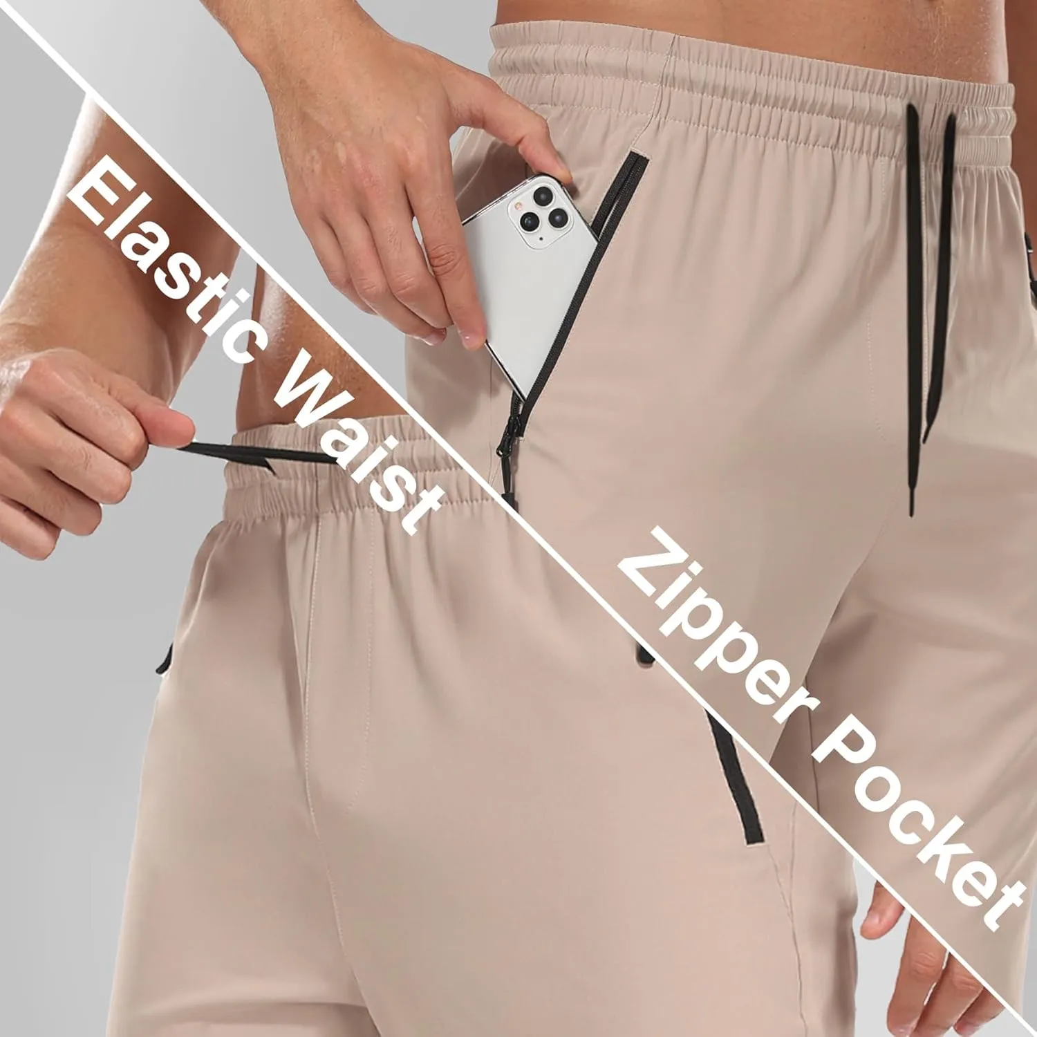 Hiking Pants for Men UPF 50  Cargo Quick Dry Water Resistant Elastic Waist Zip Pockets Travel Work Lightweight Running