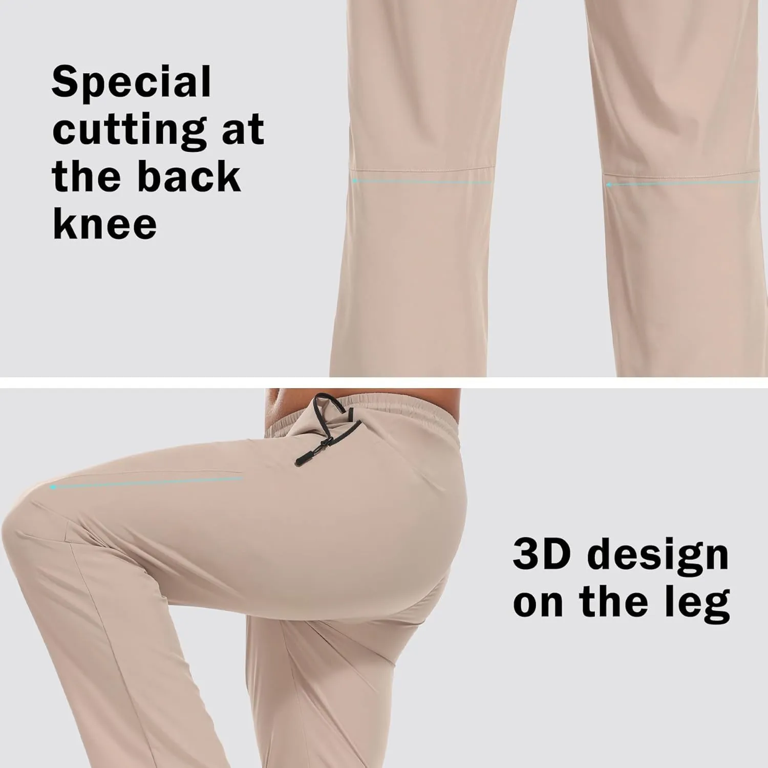 Hiking Pants for Men UPF 50  Cargo Quick Dry Water Resistant Elastic Waist Zip Pockets Travel Work Lightweight Running