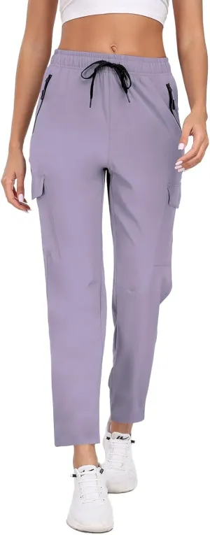 Hiking Pants for Women UPF 50  Cargo Quick Dry Water Resistant Elastic Waist Zip Pockets Travel Work Lightweight Running