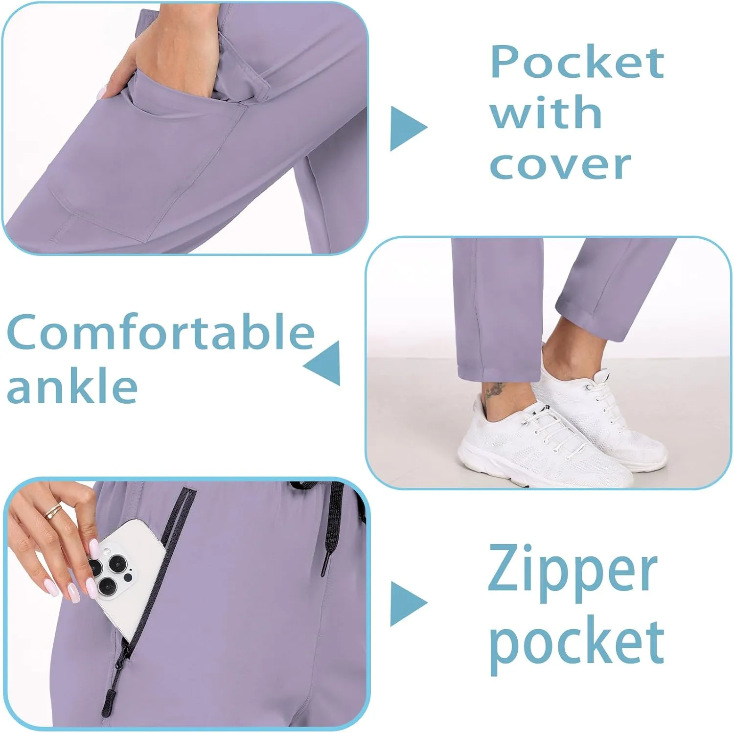 Hiking Pants for Women UPF 50  Cargo Quick Dry Water Resistant Elastic Waist Zip Pockets Travel Work Lightweight Running